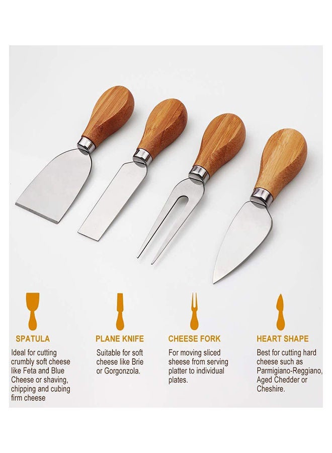 Bamboo Cheese Board And Knife Set Brown/Silver 14x11x0.6inch