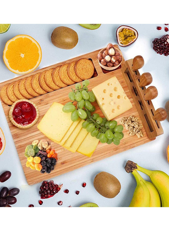 Bamboo Cheese Board And Knife Set Brown/Silver 14x11x0.6inch
