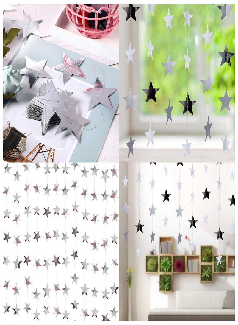 Star Paper Garland 8Pcs 4m Long Banner Backdrop Party Decorations Reflective Star Paper Garland Sparkling Star Bunting Banner Decorations for Wedding Birthday Party Holiday Banner Backdrop