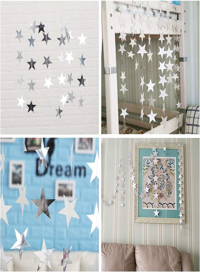 Star Paper Garland 8Pcs 4m Long Banner Backdrop Party Decorations Reflective Star Paper Garland Sparkling Star Bunting Banner Decorations for Wedding Birthday Party Holiday Banner Backdrop