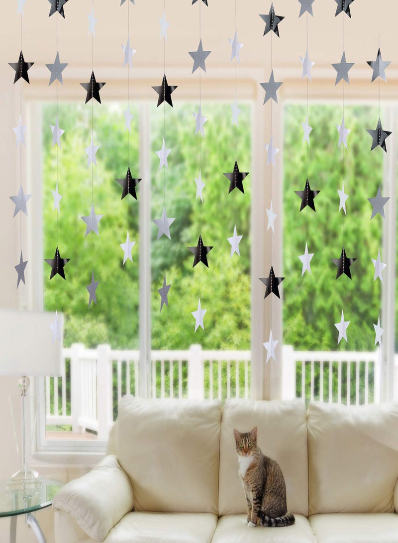 Star Paper Garland 8Pcs 4m Long Banner Backdrop Party Decorations Reflective Star Paper Garland Sparkling Star Bunting Banner Decorations for Wedding Birthday Party Holiday Banner Backdrop