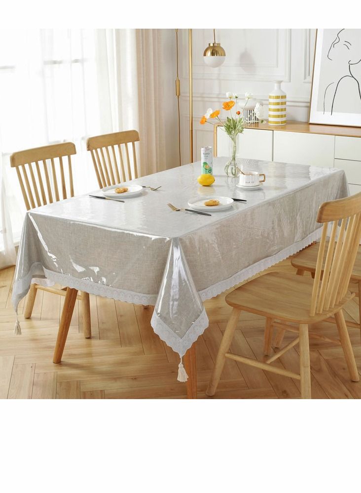 Clear Plastic Tablecloth Rectangle PVC Protector Vinyl Waterproof Oil Wipeable ProofTablecloth Cover Table Top Transparent Table Clothes for Rectangle Tables Wood Furniture 59x74inch Lace Boho