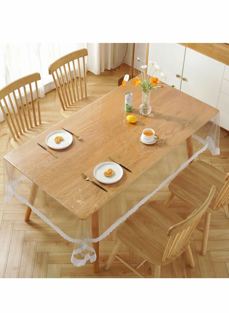 Clear Plastic Tablecloth Rectangle PVC Protector Vinyl Waterproof Oil Wipeable ProofTablecloth Cover Table Top Transparent Table Clothes for Rectangle Tables Wood Furniture 59x74inch Lace Boho