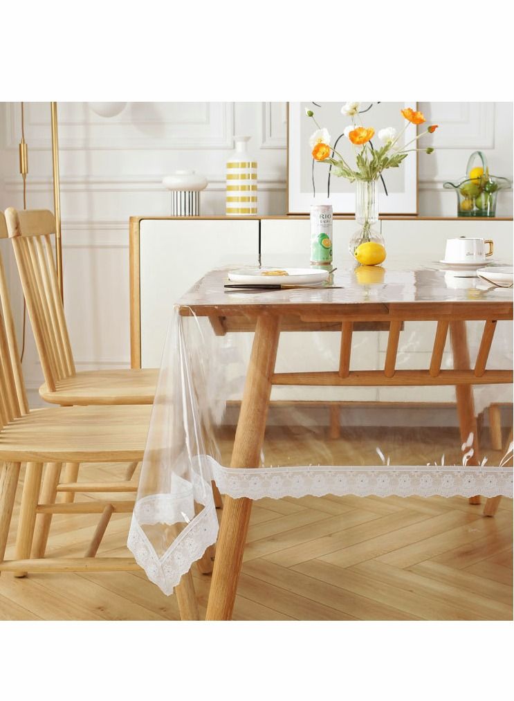 Clear Plastic Tablecloth Rectangle PVC Protector Vinyl Waterproof Oil Wipeable ProofTablecloth Cover Table Top Transparent Table Clothes for Rectangle Tables Wood Furniture 59x74inch Lace Boho