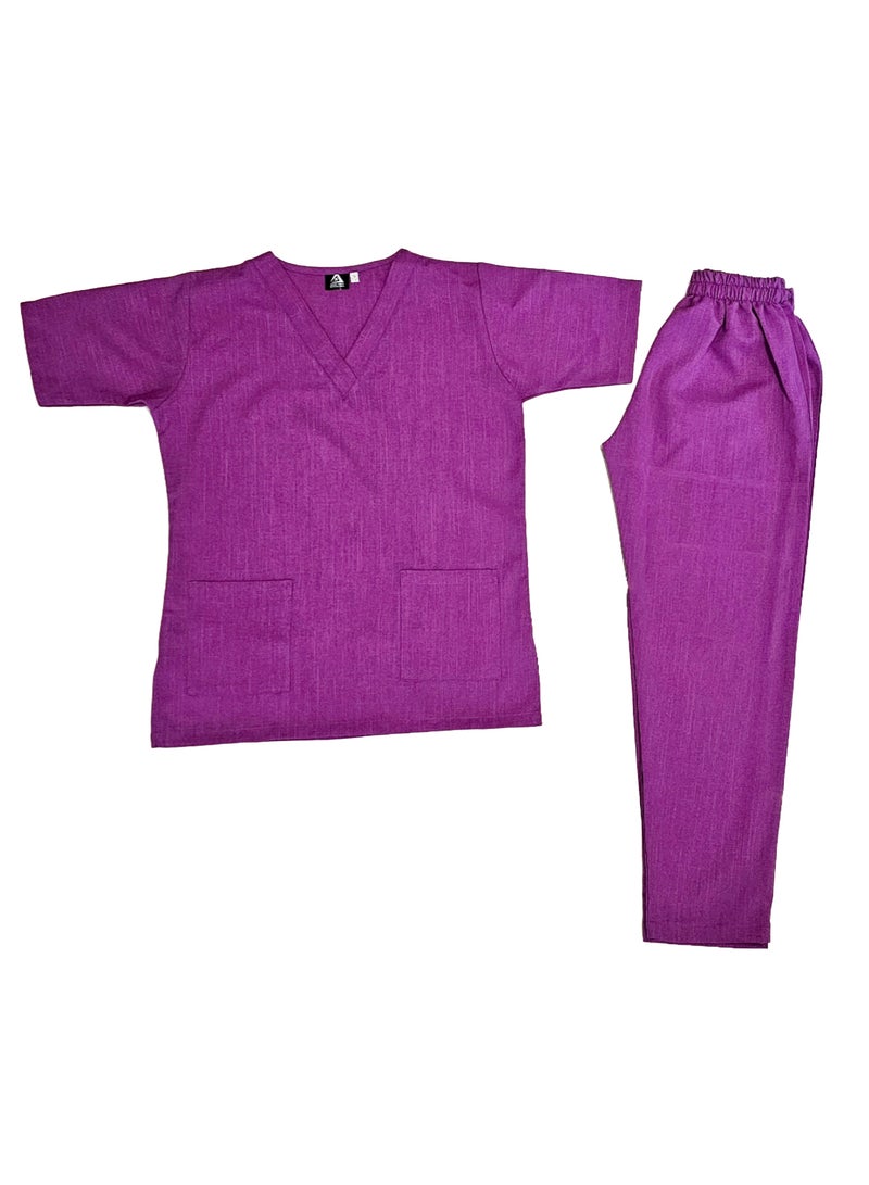 Melange Scrub Suit Uniform Unisex Violet V-Neck Nurse Suit Set