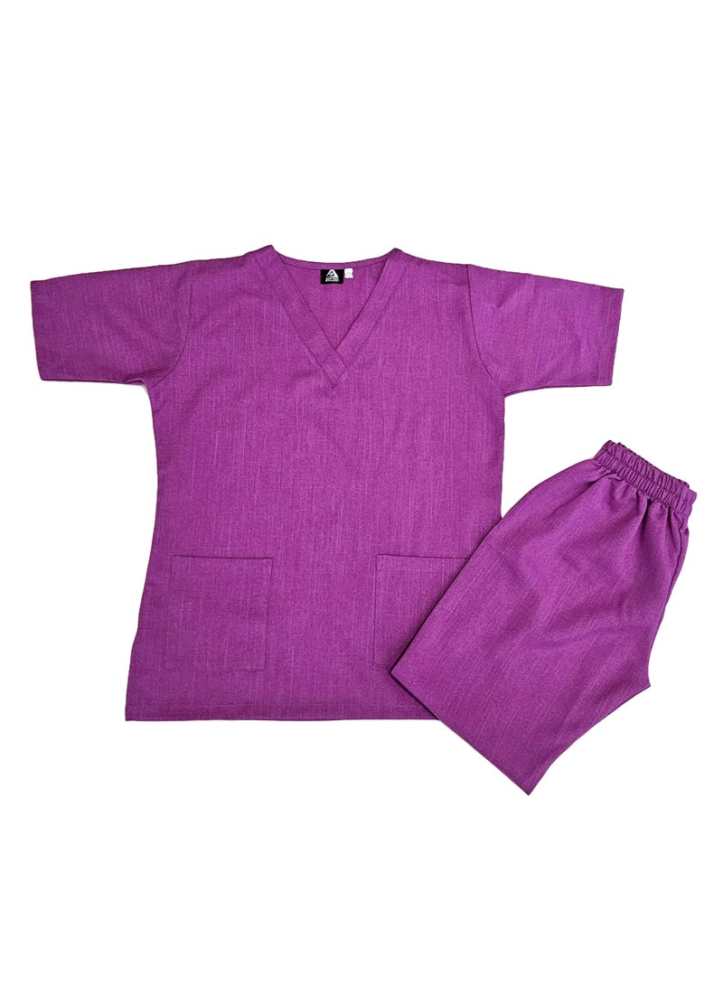 Melange Scrub Suit Uniform Unisex Violet V-Neck Nurse Suit Set