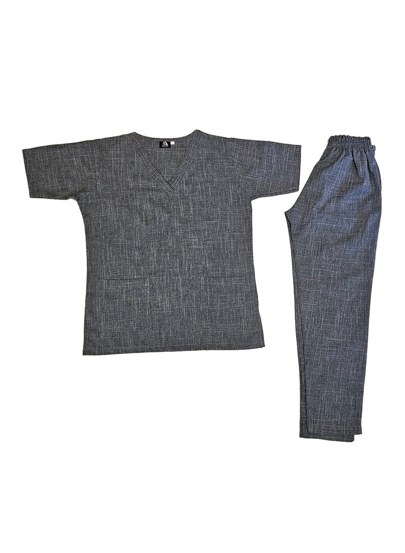 Melange Scrub Suit Uniform Unisex Grey V-Neck Nurse Suit Set