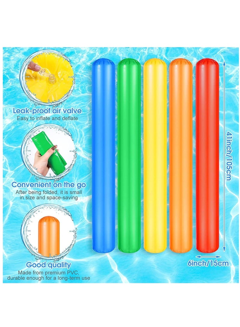 Pool Inflatable Sticks, Colorful Inflatable Pool Swim Noodles, 41.3 Inch Water Floating Sticks for Adults Kids, Outdoor Water Play Toys, Beach Pool Party Decorations 5 Pcs