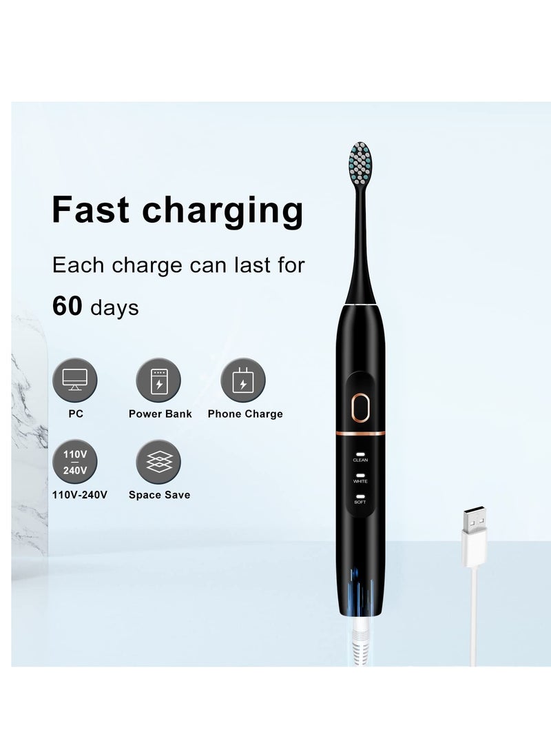 Electric Toothbrush Set, Comes with 8 Brush Heads & Travel Case,4 Modes with 2 Minutes Built in Smart Timer, One Charge for 60 Days, 42000 VPM Motor (Black)