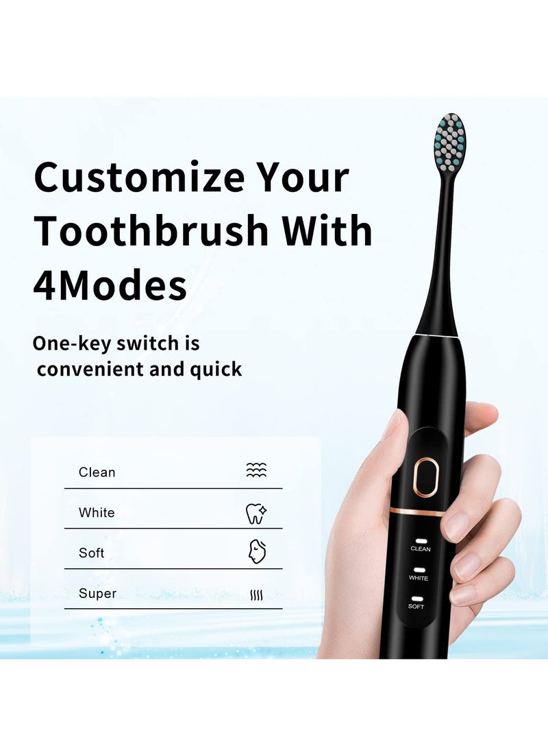 Electric Toothbrush Set, Comes with 8 Brush Heads & Travel Case,4 Modes with 2 Minutes Built in Smart Timer, One Charge for 60 Days, 42000 VPM Motor (Black)