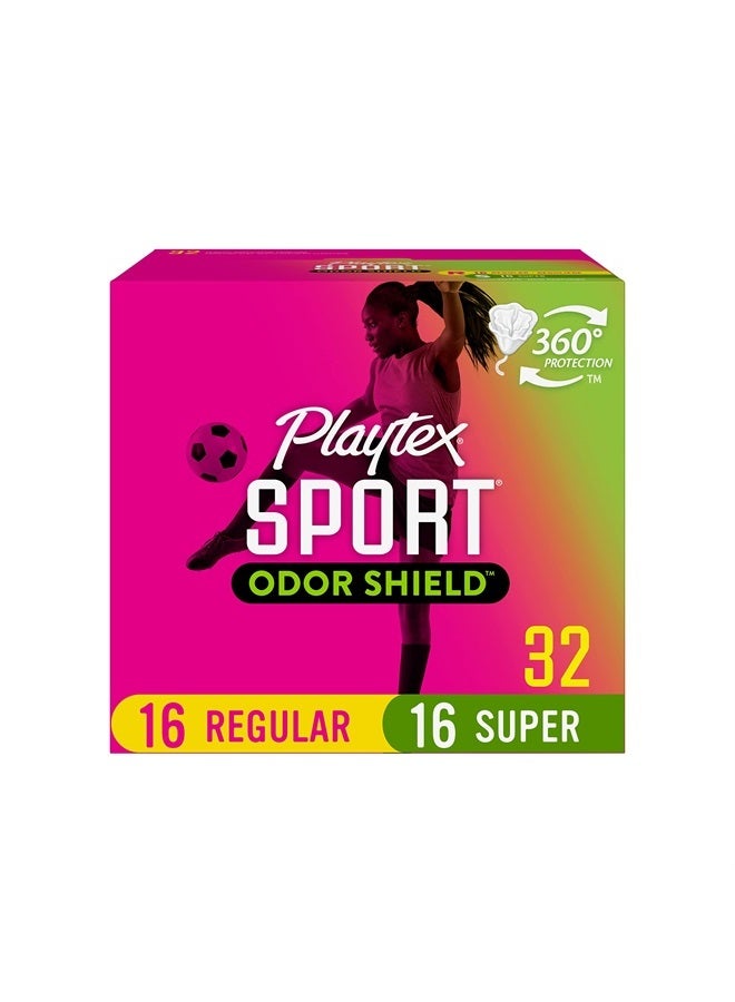 Playtex Sport Odor Shield Tampons, Multipack (16ct Regular/16ct Super Absorbency), Unscented - 32ct (Pack of 1)