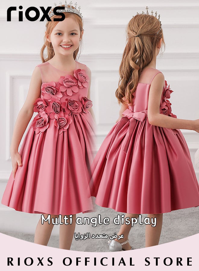 Toddler Girls Flutter Sleeves Pleated Flower Dress Pageant Bowknot Dress Costumes Wedding Dress for Birthday Party Formal Occasions