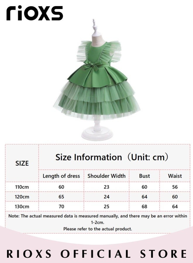 Toddler Girls Flutter Sleeves Pleated Flower Dress Pageant Bowknot Dress Costumes Wedding Dress for Birthday Party Formal Occasions