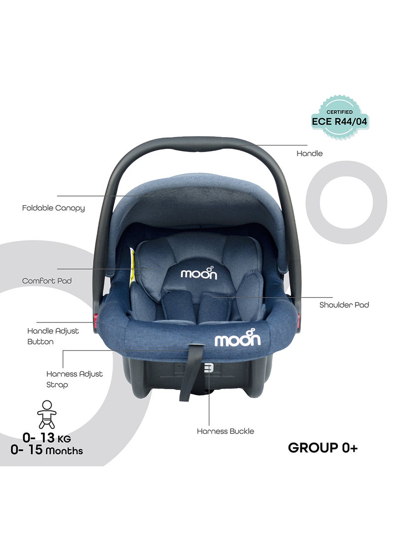 Bibo Baby Carrier Car Seat With Full Body Support Cushion And Multi-Point Adjustable Canopy, 0 - 15 Months, Blue, Upto 13 Kg, Group 0+