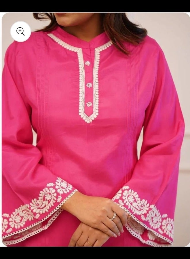 Pure Rayon Pink Embroidery Cord Set