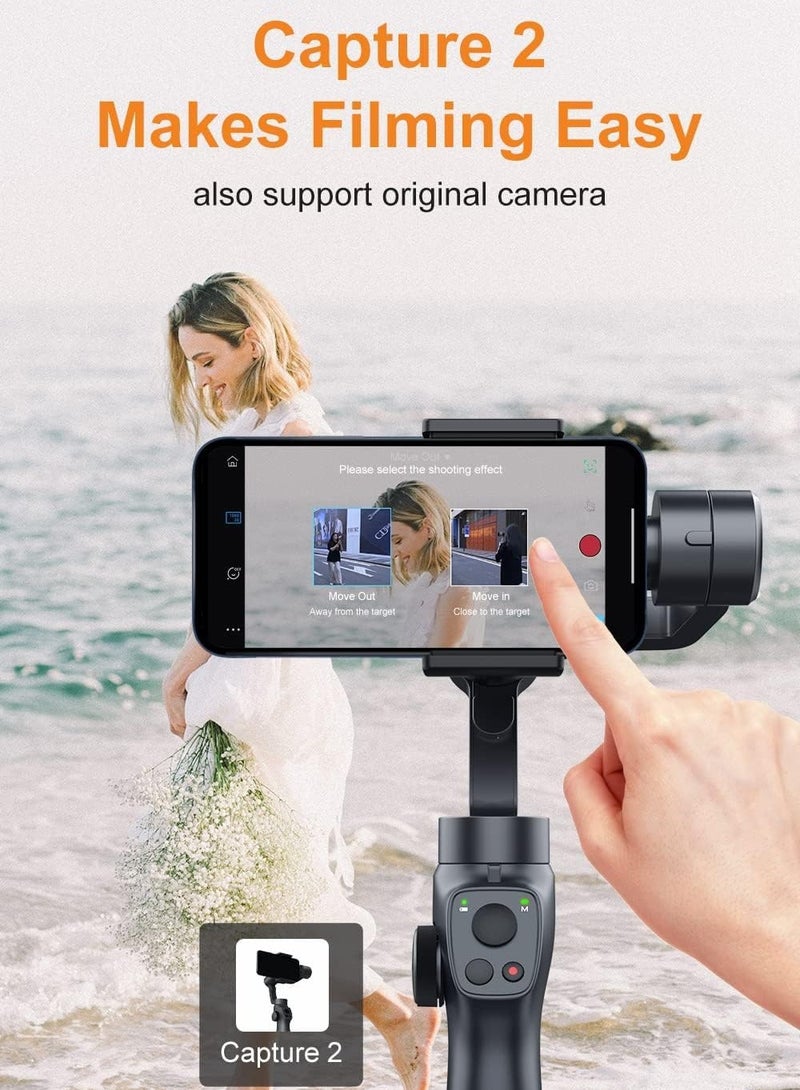 3-Axis Gimbal Stabilizer for Smartphone, Upgraded Face Tracking Focus Wheel Foldable Gimbal with Focus Wheel, Phone Stabilizer for Video Recording Vlog - Capture 2s Combo