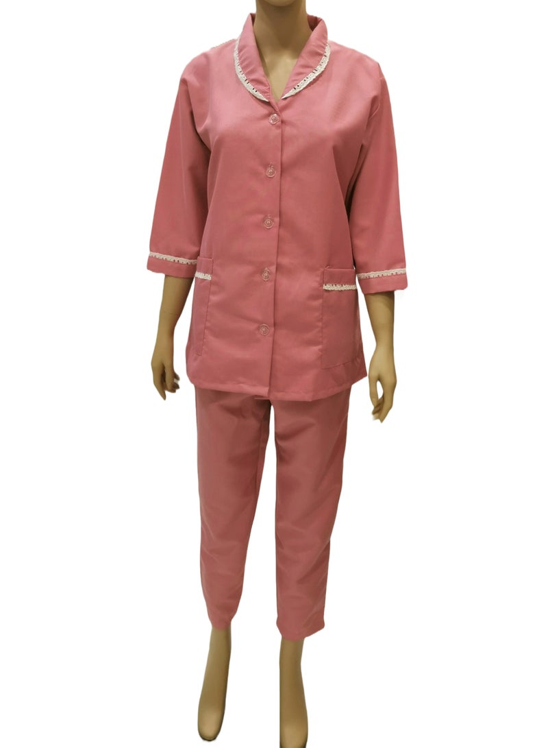 Domestic Helper Uniform Elegant Kolcha Design Pink House Maid Uniform Set Top and Pants