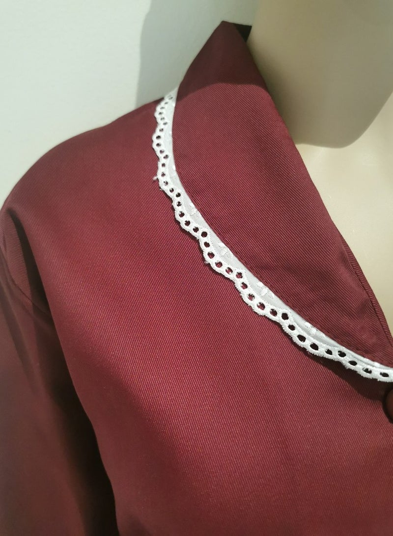Domestic Helper Uniform Elegant Kolcha Design Maroon House Maid Uniform Set Top and Pants