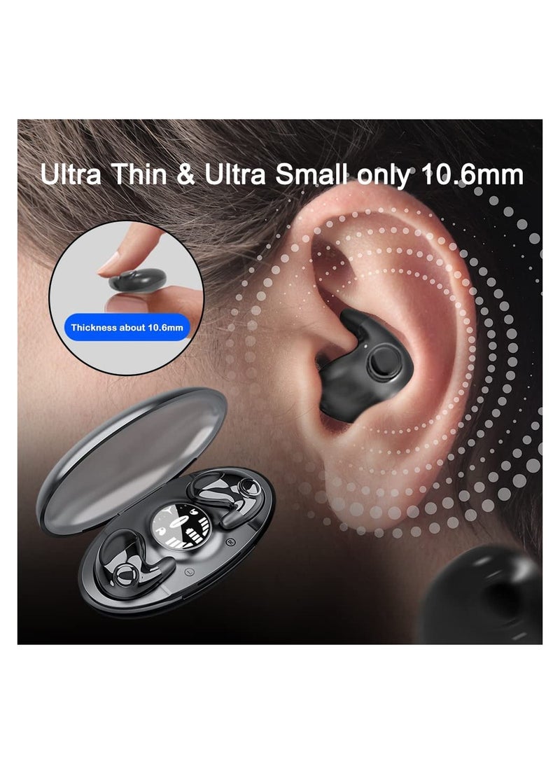 Invisible Sleep Wireless Earphone IPX5 Waterproof, 2023 New Sense-Free to Wear Bluetooth Earbuds for Sports Sleep, Premium Noise Cancelling Hidden Touch Control with chrager Case (Black)