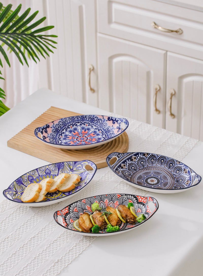 4-Piece Hand-Painted Plates Multicolour 27.8x16x5cm