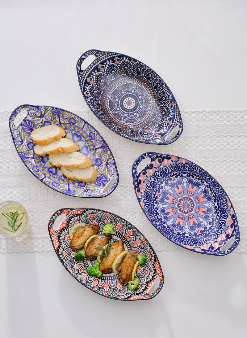 4-Piece Hand-Painted Plates Multicolour 27.8x16x5cm