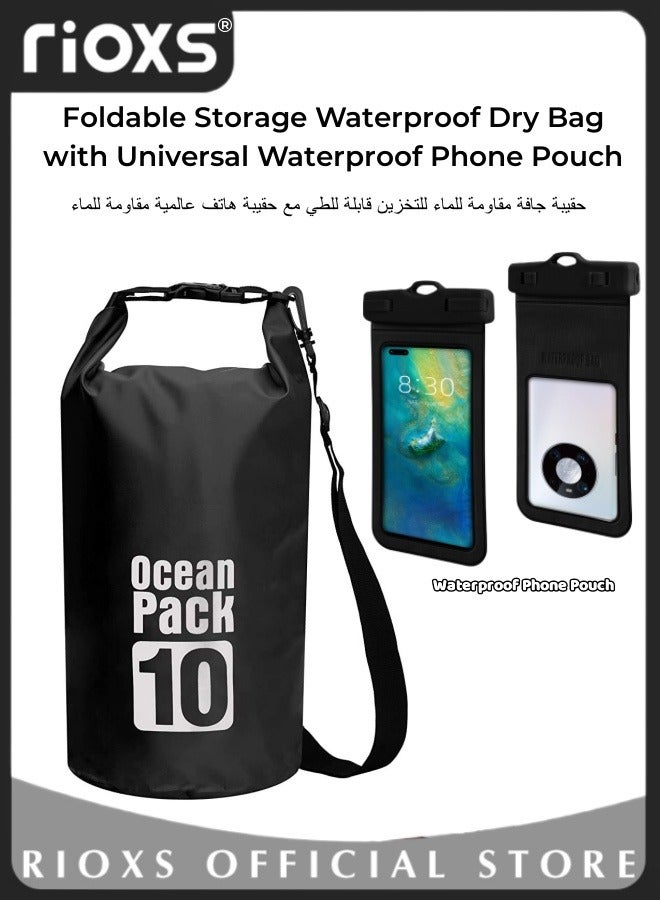 Foldable Storage Waterproof Dry Bag Beach Swimming Bag Fit for Kayaking Beach Rafting Boating Hiking Camping and Fishing with Universal Waterproof Phone Pouch Cellphone Dry Bag