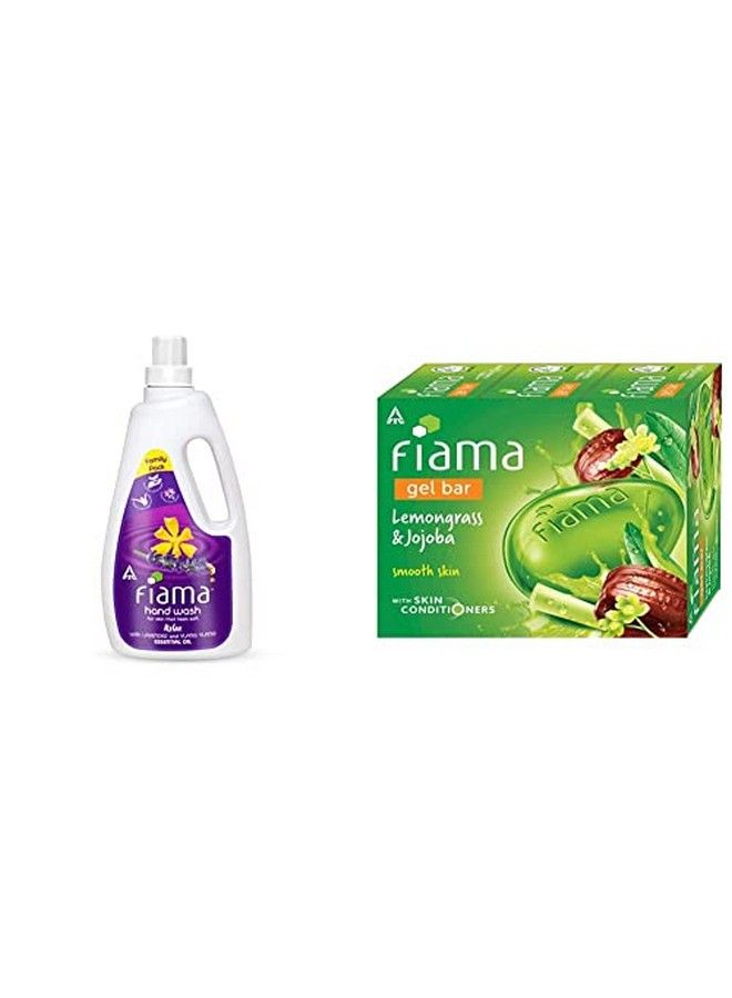 Relax Moisturizing Hand Wash Lavender And Ylang Ylang 1000Ml Refill Pack & Gel Bar Lemongrass And Jojoba For Smooth Skin With Skin Conditioners 125G (Pack Of 3)