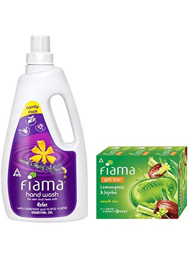 Relax Moisturizing Hand Wash Lavender And Ylang Ylang 1000Ml Refill Pack & Gel Bar Lemongrass And Jojoba For Smooth Skin With Skin Conditioners 125G (Pack Of 3)