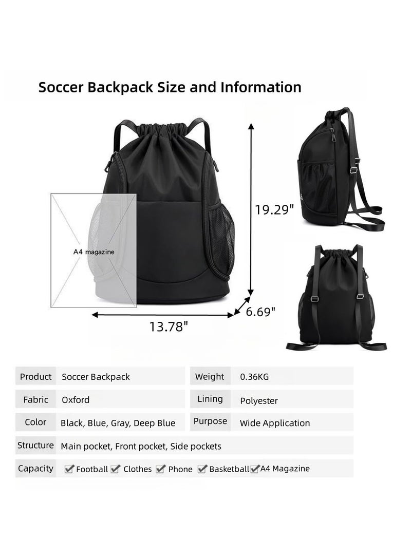 SYOSI, Drawstring Backpack Waterproof Soccer Bag for Man and Women, Sports Basketball Gym Draw String Sackpack with Shoes Compartment Side Mesh Pockets