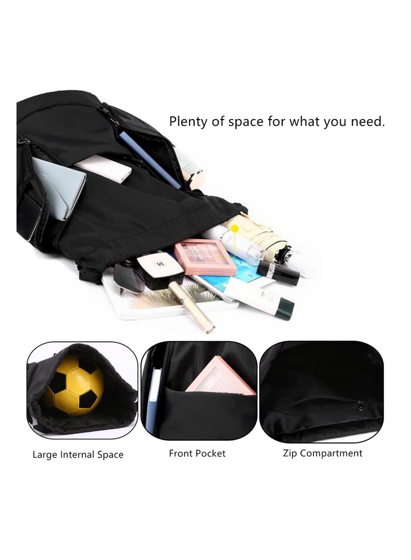SYOSI, Drawstring Backpack Waterproof Soccer Bag for Man and Women, Sports Basketball Gym Draw String Sackpack with Shoes Compartment Side Mesh Pockets