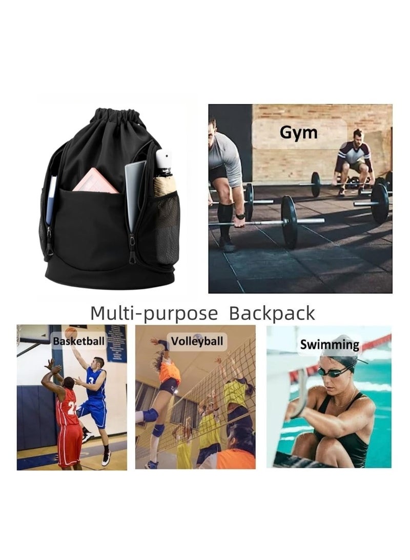 SYOSI, Drawstring Backpack Waterproof Soccer Bag for Man and Women, Sports Basketball Gym Draw String Sackpack with Shoes Compartment Side Mesh Pockets
