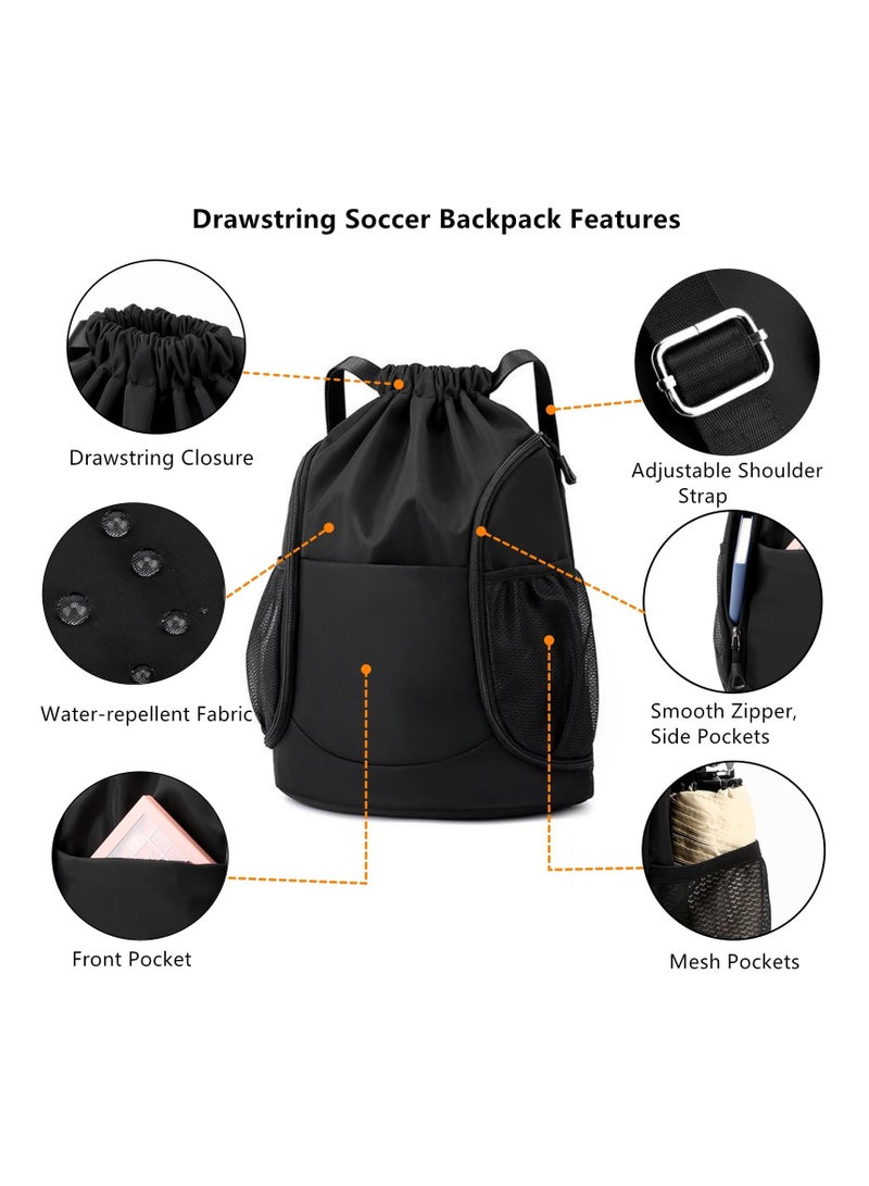 SYOSI, Drawstring Backpack Waterproof Soccer Bag for Man and Women, Sports Basketball Gym Draw String Sackpack with Shoes Compartment Side Mesh Pockets