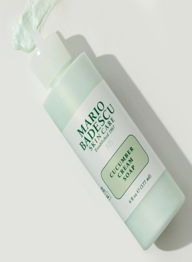 Mario Badescu Cucumber Cream Soap - Gentle, Creamy Facial Cleanser Infused with Vitamins and Minerals - Removes Light Makeup, Oil and Impurities - Face Wash Ideal for Combination or Dry Skin 177ml