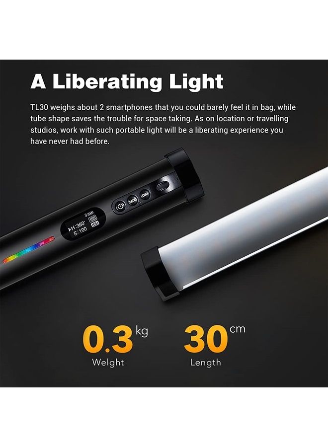 Godox TL30 Full-Color RGB Tube Light, CRI 97 TLCI 99 Accurate Color, RGB CCT HSI Mode, 2700k-6500K Adjustable, 13 Fx Light Effect, APP Control Support, Brightness Adjustable, Magnet Design