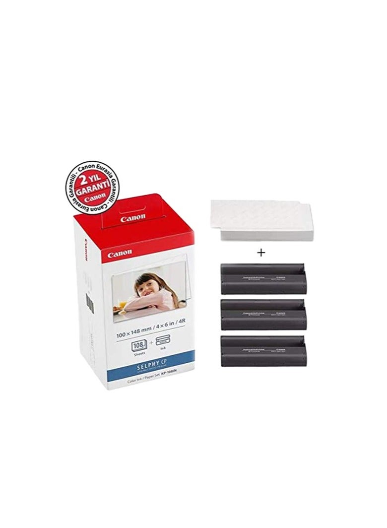 Canon KP-108IN Color Ink Paper Set for Canon Selphy CP910/CP810 Photo Printer, 108 Sheets, White