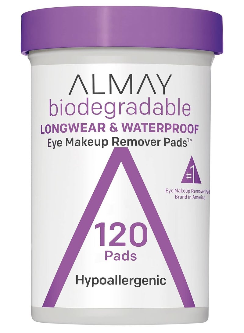 Almay Biodegradable Eye Makeup Remover Pads, Longwear & Waterproof, Stocking Stuffer for Women, Hypoallergenic, Fragrance-Free, 120 Count (Pack of 1)