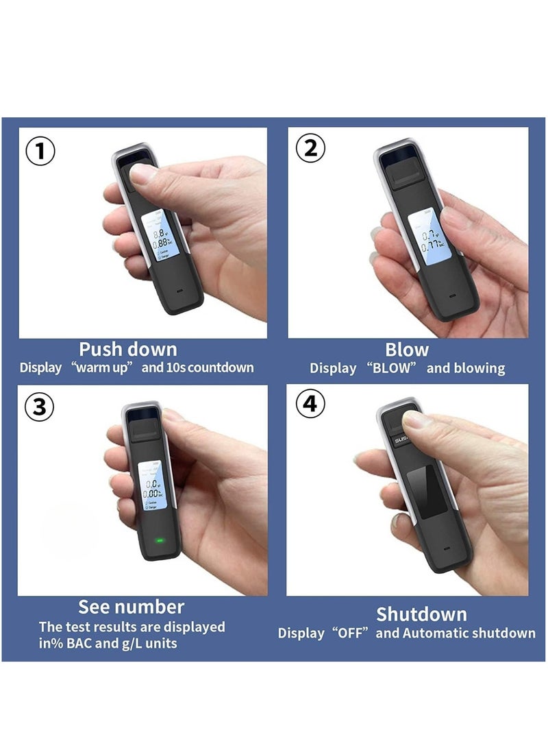 Portable rechargeable Breathalyzer with Digital LED display for quick and accurate booze testing suitable for personal or professional use