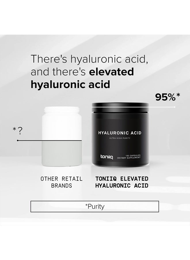 Ultra High Purity Hyaluronic Acid Capsules - 95%+ Highly Purified and Highly Bioavailable - 275mg Formula - Non-GMO Fermentation - High Strength with Vitamin C - 180 Capsules