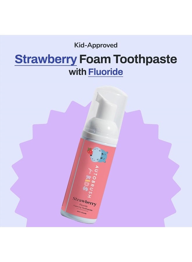 Kids Fluoride Foaming Toothpaste Strawberry Flavor for Electric or U-Shaped Toothbrush, SLS-Free, Training Toothpaste, Anti-Cavity, Travel Friendly (2 Pack)