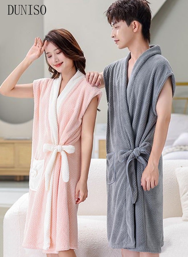 Men's Bath Robe, Wearable Bath Towel with Side Pocket Wrap Shower Wrap Towel Dress Bathrobe Waffle Spa Towel Robes with Adjustable Closure Quick Dry Lightweight Cover Up