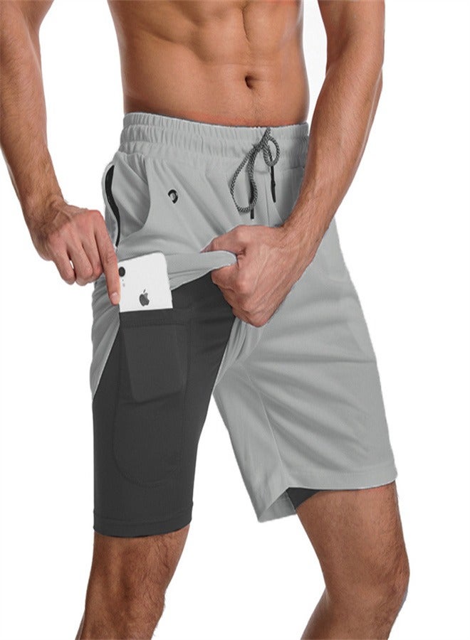 Men's 2-in-1 Quick Drying Casual Fitness Shorts Light Gray