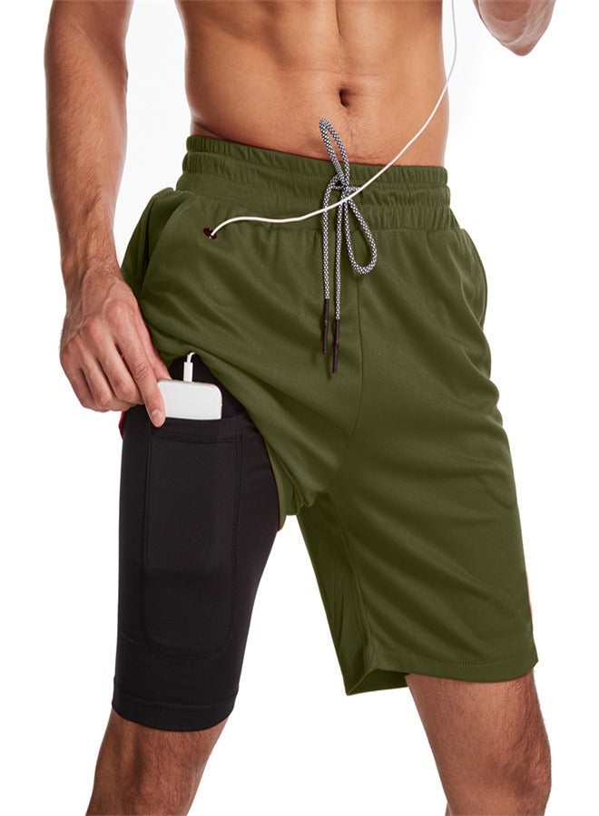 Men's 2-in-1 Quick Drying Casual Fitness Shorts Military green,