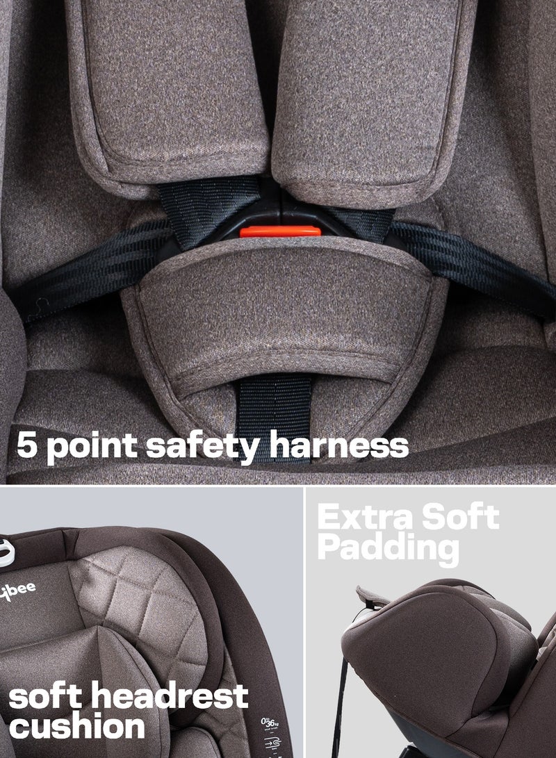 Convertible Car Seat for Baby 0 to 12 Years with ISOFIX, 3 Position Recline, Headrest Adjustable ECE R44/04 Safety Certified Travel Baby Car Seat for Toddlers Kids Boys Girls Brown
