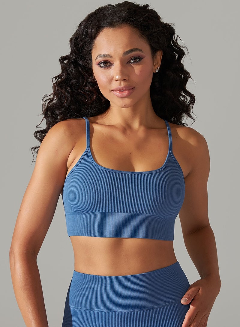 High Elastic Running Sports Fitness Yoga Bra Blue