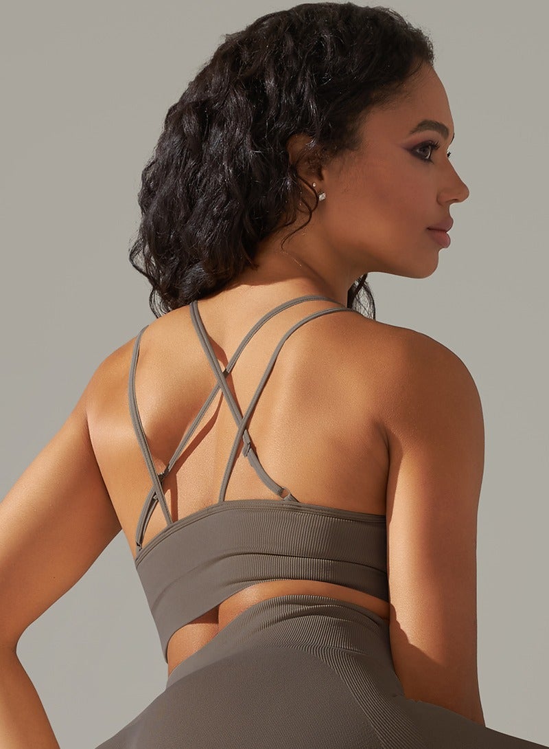 High Elastic Running Sports Fitness Yoga Bra Brown