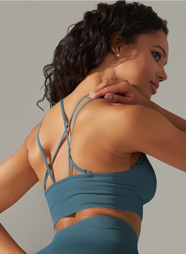 High Elastic Running Sports Fitness Yoga Bra Blue