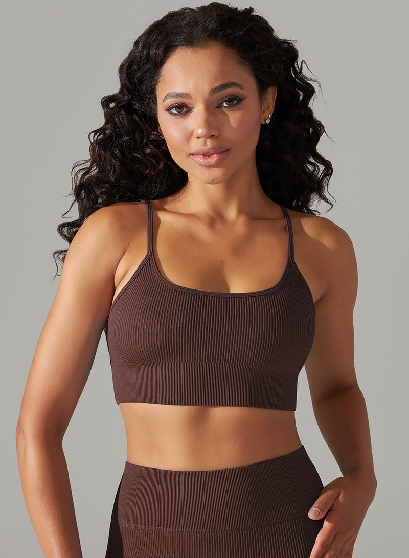 High Elastic Running Sports Fitness Yoga Bra Brown