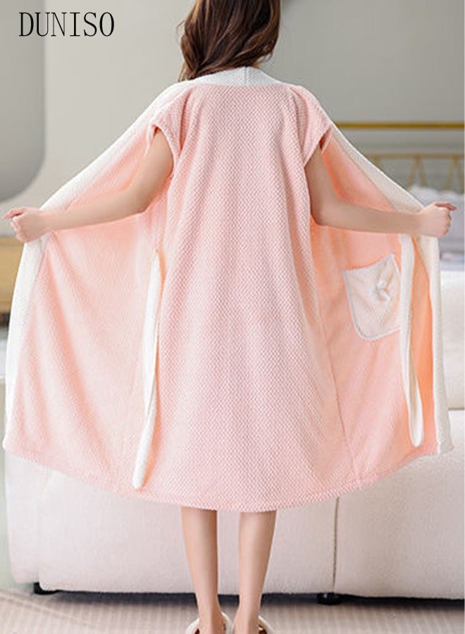 Women's Bath Robe, Wearable Bath Towel with Side Pocket Wrap Shower Wrap Towel Dress Bathrobe Waffle Spa Towel Robes with Adjustable Closure Quick Dry Lightweight Cover Up