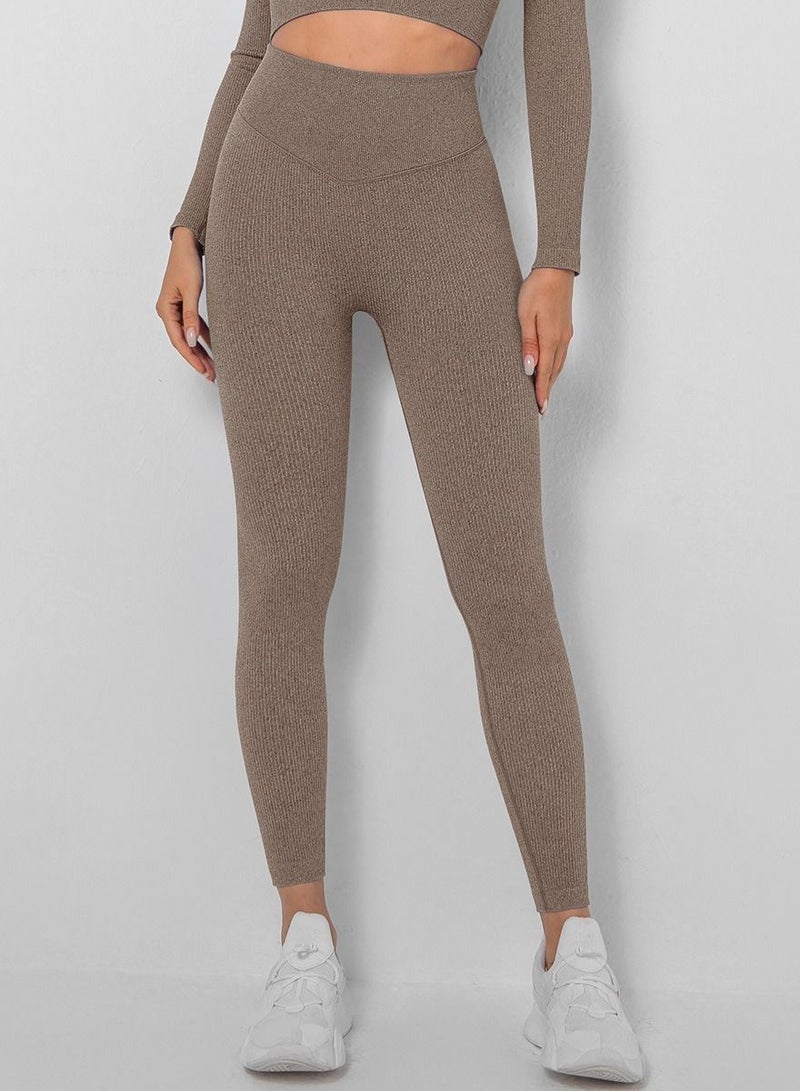 Yoga Tight Fitting Stretch Soft Pants Brown