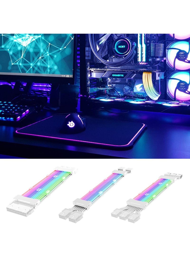 Addressable RGB Power Extension Cable, 24 Pin/2x8Pin/3x8Pin ATX RGB Cable, RGB ARGB Extension Cable, PC Internal Components for Motherboard Connector (White)